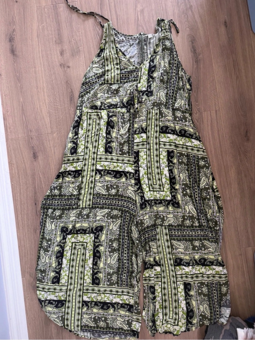 Cato Olive and Black Paisley Print Sleeveless Jumpsuit